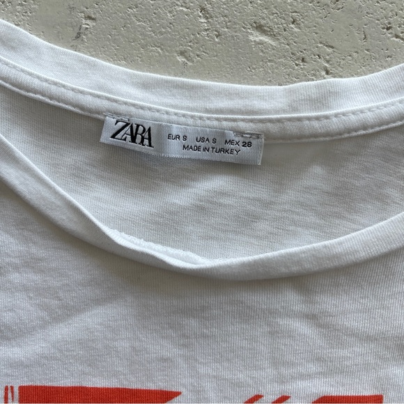 Zara White Cotton Graphic Tee Size Small - Picture 3 of 5